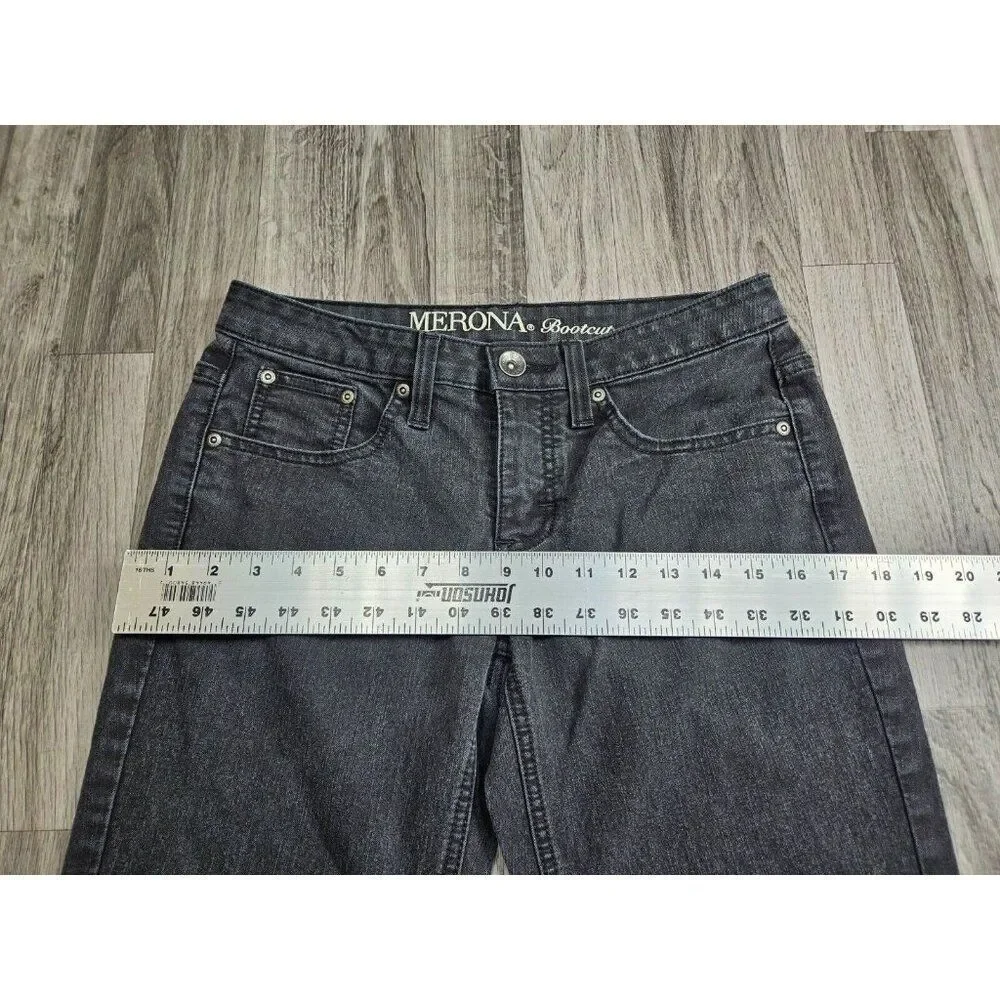 Merona‎ Womens Size 4 Regular Fit 4 Bootcut Embroidered Studs Black Grey Jeans